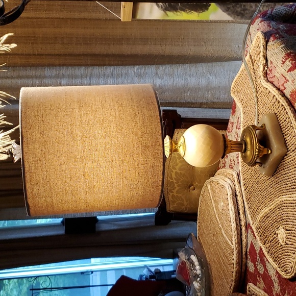 Antique Solid Agate Lamp and Linen Drum Shade - Picture 3 of 15